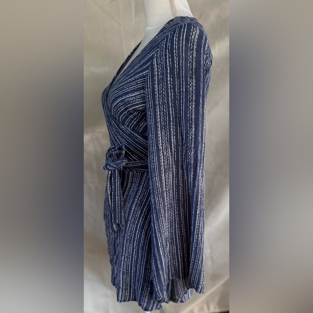 Striped Blue Wrap Romper Euc - image 4